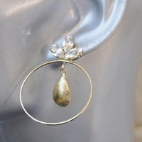 GOLD HOOP EARRINGS, White Crystal Rebeka Earrings, Bridal Hoops, Wedding Hoops, Dangles Minimalist Hoop Earrings, Sister Christmas Gift