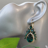 EMERALD DROP Earrings, Bridal Emerald Statement Earrings, Rebeka Green Jewelry, Multi Stone Earrings, Wedding Emerald,Mother Of The Bride