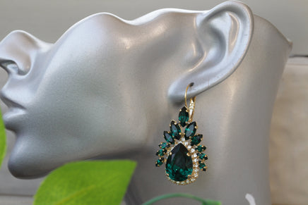 EMERALD DROP Earrings, Bridal Emerald Statement Earrings, Rebeka Green Jewelry, Multi Stone Earrings, Wedding Emerald,Mother Of The Bride