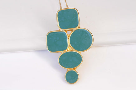 TURQUOISE ENAMEL NECKLACE, Blue enamel gold necklace, Bohemian jewelry, Woman Gift, Statement necklace,Puzzle Necklace Earrings Bracelet Set