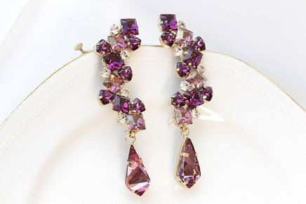 Purple EAR CLIMBER EARRING, Purple Climbing Earrings, Amethyst Statement Ear Crawler,Woman Long Sweep, Cocktail Cuff  Earring, Rebeka