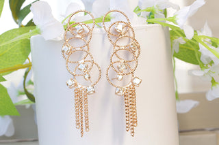 WIRE EAR CUFF, Bridal Climbing Earrings, Tassel Ear Sweep Crawler, Rose Gold Earrings,Rebeka Champagne Ear Climber, Multi Hoops Earrings