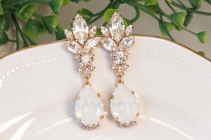 BRIDAL EARRINGS, White Opal Bridal Earrings, Rebeka Earrings, Long Chandelier Earrings, Jewelry For Bride, Crystal Wedding Jewelry Gift