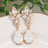 BRIDAL EARRINGS, White Opal Bridal Earrings, Rebeka Earrings, Long Chandelier Earrings, Jewelry For Bride, Crystal Wedding Jewelry Gift