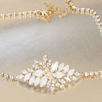OPAL COLLAR NECKLACE, Rebeka Opal Jewelry Set, White Bridal Earrings Necklace Bracelet Set, Wedding Short Necklace, Crystal Opal Necklace