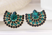 EMERALD STUDS, Emerald Green Black Wedding Earrings, Mother of The Brides, Bridal Jewelry, Clip on , Pierced, Bohemian Rebeka Earrings,