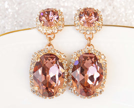 BLUSH PINK EARRINGS, Bridal Blush Drop Earrings, Bridal Rose Gold Earrings, Rebeka Crystal Antique Pink For Bride ,Morganite Earring Gift