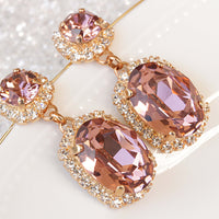 BLUSH PINK EARRINGS, Bridal Blush Drop Earrings, Bridal Rose Gold Earrings, Rebeka Crystal Antique Pink For Bride ,Morganite Earring Gift