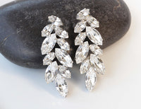 CLUSTER WEDDING EARRINGS, Big Leaves Earrings, White Crystal Earrings, Rebeka Earrings, Bridal White Earrings, Rebeka Clear Earrings