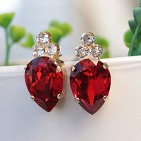 RED STUD EARRINGS, Rebeka Earrings, Red Ruby Earrings, Minimalist Earring, Wedding Earrings, Bridal Unusual Earrings, Teardrop Earrings