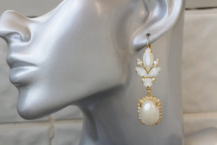 PEARL DROP EARRINGS, Rebeka White Opal Chandeliers, Ivory Pearl Dangle Earrings, Wedding Pearl Earrings, Statement Long Bridal Earrings