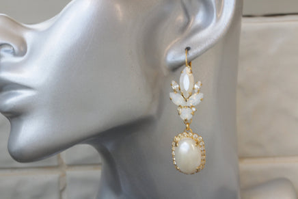 PEARL DROP EARRINGS, Rebeka White Opal Chandeliers, Ivory Pearl Dangle Earrings, Wedding Pearl Earrings, Statement Long Bridal Earrings