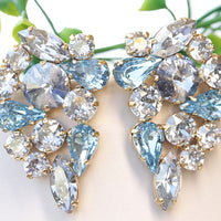 DUSTY BLUE CLUSTERS, Cluster Statement Earrings, Bridal Aquamarine Earrings, Large Stud Earrings, Rebeka Bright Blue Earrings,Extra Large