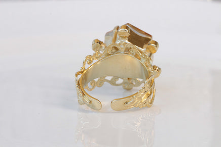 CHAMPAGNE TOPAZ RING, Rebeka Cocktail ring, Gold Silk Ring, Big Stone Ring,Gift For Her,Crystal Cocktail Ring,November Ring, Vintage Ring