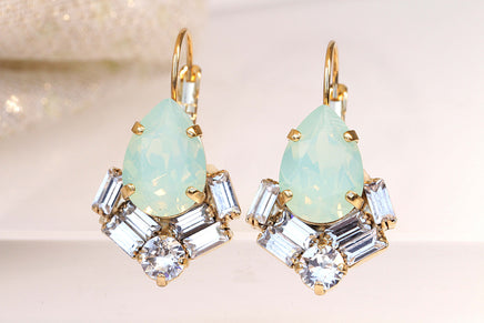 MINT EARRINGS, Mint Green Opal Drop Earring, Bridesmaid Earrings Gift, Mint Bridal Earrings, Spring Wedding Jewelry,Rebeka Woman Jewelry