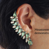 Emerald  EAR CLIMBER, Rebeka Crystals Earrings, Ear Crawler, Green Ear Cuff,  Long Climbing Earrings, Ear Sweep,  Rocker Bride Jewelry
