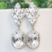 CRYSTAL BRIDAL EARRINGS, Clear Crystal Chandelier Earrings, Rebeka White Crystal Silver Earrings, Bridal Jewelry For Wedding,Long Earring