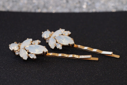 OPAL BOBBY PINS, Bridal Bobby Pin, Wedding White Hair Pins, Bridal Shower,Rebeka Bobby Pin, Decorative Hair Jewelry, Gift For Bridesmaids