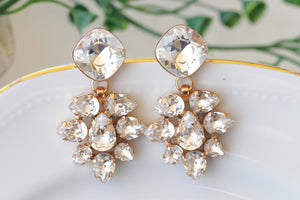 CRYSTAL BRIDESMAID EARRINGS, Art Deco Earrings, Rebeka Bridal Earrings, Rose Gold Wedding Jewelry, Crystal Cluster Studs, Gift For Her