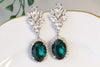 EMERALD GREEN EARRINGS, Bridal Emerald Earrings, Crystals Emerald Evening Earrings, Rebeka Prom Jewelry,Mother Of The Brides Long Earring