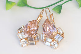 BLUSH EARRINGS, Blush Pink Dangle Earring, Gift For Bridesmaid, Vintage Earrings, Rebeka Crystals Drop Earrings, Bridal Earrings, Wedding