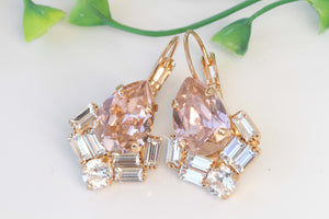 BLUSH EARRINGS, Blush Pink Dangle Earring, Gift For Bridesmaid, Vintage Earrings, Rebeka Crystals Drop Earrings, Bridal Earrings, Wedding