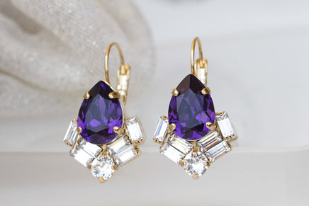 DEEP PURPLE EARRINGS, Amethyst Dangle Earring, Plum Purple Earrings, Art Nouveau Earrings, Rebeka Leverback Earrings, Bridal Earrings