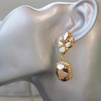 ROSE GOLD BRIDAL Earrings, Rose Gold Crystal Chandelier Earrings, Rebeka Cluster Earrings,Rose Gold Wedding Earrings,White Opal,Champagne