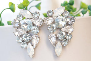LIGHT BLUE EARRINGS, Wedding Statement Earrings, Bridal Ice Blue Earrings, Aquamarine Stud Earrings, Rebeka White Opal Crystal Earrings