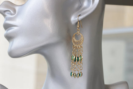 Emerald Fringes Earrings, Gipsy Earrings, Boho Chandelier Earrings, Chanel Style Earrings,Bohemian Drop Earrings, Boho jewelry,Green Earring