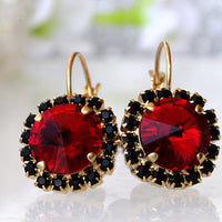 RED GARNET EARRINGS, Rebeka Red Earrings, Dark Red Earrings,  Crystal Bridesmaid Earrings, Red And Black Earrings, Small Drop Earrings,