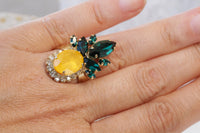 Pineapple Ring, Rebeka Ring,Pineapple Statement Rings,Fruit Jewelry, Cocktail Ring ,Gifts for Woman,Yellow Stone Ring,Green Emerald Ring