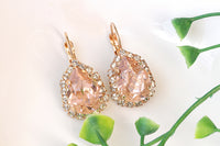 Vintage Bridal Earrings, Morganite Teardrop Earrings, Rose Gold Drop Earrings, Rebeka Crystal Blush Pink Jewelry, Bridesmaid Earring Set