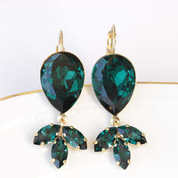 Emerald Drop Earrings, Emerald Bridal Earrings, Rebeka Emerald Green Earrings,Elegant Christmas Earrings Woman Gift,  Dangle Earrings.