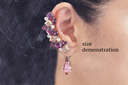 Purple EAR CLIMBER EARRING, Purple Climbing Earrings, Amethyst Statement Ear Crawler,Woman Long Sweep, Cocktail Cuff  Earring, Rebeka