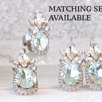 AQUAMARINE NECKLACE, Rebeka Crystal Necklace, Bridal Light Blue Necklace, Azore Blue Pendant Chain, Wedding Something Blue Jewelry Set