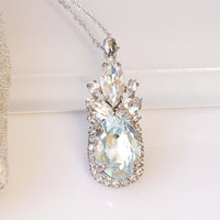 AQUAMARINE NECKLACE, Rebeka Crystal Necklace, Bridal Light Blue Necklace, Azore Blue Pendant Chain, Wedding Something Blue Jewelry Set
