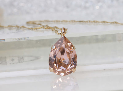 BLUSH MORGANITE NECKLACE, Teardrop Pendant, Wedding Jewelry, Bridal Simple Necklace, Light Peach Necklace, Gold Pink Necklace, Gift For Her