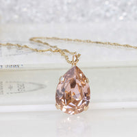 BLUSH MORGANITE NECKLACE, Teardrop Pendant, Wedding Jewelry, Bridal Simple Necklace, Light Peach Necklace, Gold Pink Necklace, Gift For Her
