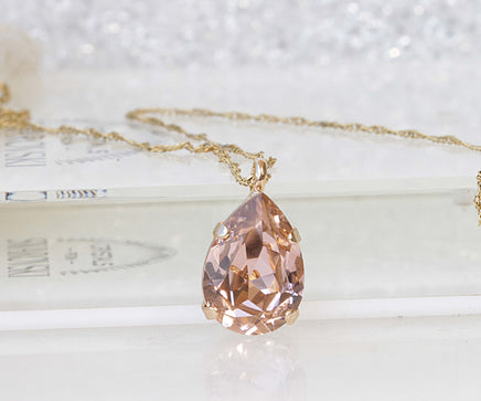 BLUSH MORGANITE NECKLACE, Teardrop Pendant, Wedding Jewelry, Bridal Simple Necklace, Light Peach Necklace, Gold Pink Necklace, Gift For Her