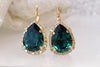 EMERALD GOLD EARRINGS, Emerald Rebeka Wedding, Dark Green Crystal Drop Earrings, Emerald Champagne Leverback earrings, Emerald Bridesmaid