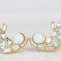 AQUAMARINE EARRINGS, Ice Blue Earrings,Ear Climber Earrings, Pearl Bridal Earrings, Small Rebeka Earrings, Something Blue For Bride Gift