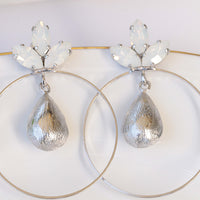 OPAL HOOP EARRINGS, White Opal Rebeka Earrings, Bridal Hoops, Wedding Hoops, Silver Earrings, Hoop Dangle Earrings, Bridesmaid Earrings