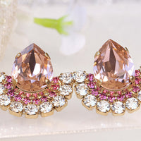 BLUSH EARRINGS, Morganite Bridal Earrings, Teardrop Unique Earrings, Rebeka Crystal Earrings, Woman Blush Pink Earrings, Statement Studs