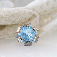 AQUAMARINE RING, Rebeka Crystal, Star Ring, Cocktail Ring, Gift For Women, Unique Ring, Light Blue Stone Ring, Baguette Stone Ring, Xmas
