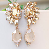 IVORY CHANDELIER EARRINGS, Statement Long Earrings, Wedding Champagne Jewelry, Bridal Earrings, Ivory Cream Rebeka earrings, Vintage Gold