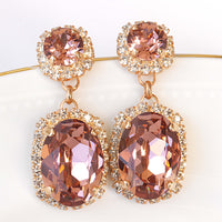 BLUSH PINK EARRINGS, Bridal Blush Drop Earrings, Bridal Rose Gold Earrings, Rebeka Crystal Antique Pink For Bride ,Morganite Earring Gift