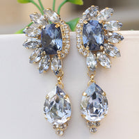 BLUE CHANDELIER EARRINGS, Statement Earrings, Wedding Dusty Blue Jewelry, Bridal Earrings, Navy Blue Rebeka earrings, Cluster Dangles