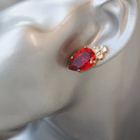 RED STUD EARRINGS, Rebeka Earrings, Red Ruby Earrings, Minimalist Earring, Wedding Earrings, Bridal Unusual Earrings, Teardrop Earrings