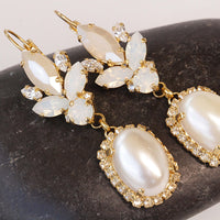 PEARL DROP EARRINGS, Rebeka White Opal Chandeliers, Ivory Pearl Dangle Earrings, Wedding Pearl Earrings, Statement Long Bridal Earrings
